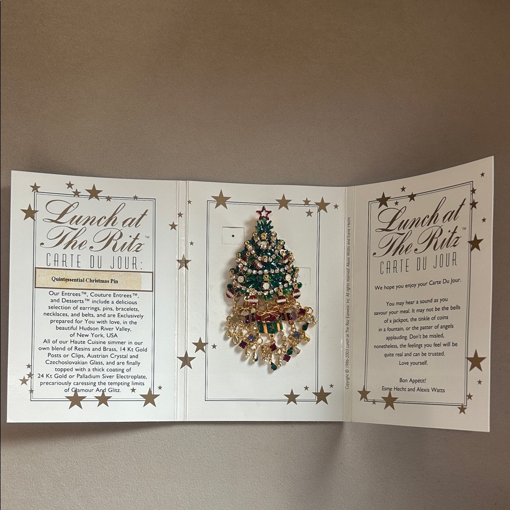 Lunch at The Ritz Christmas Tree Brooch/pin